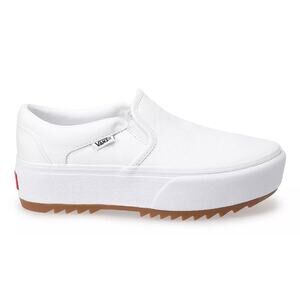Vans Asher Platform ST Trainers Sneaker Womens 7 White Canvas Slip On Cushioned